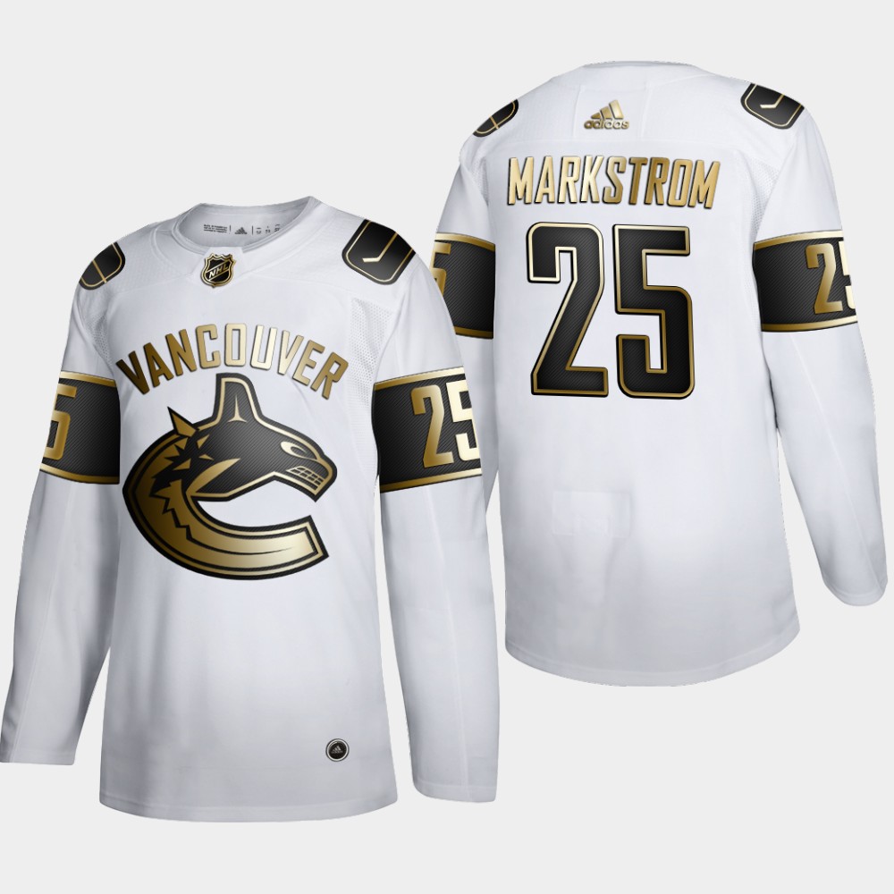 Cheap Men Vancouver Canucks 25 Jacob Markstrom Adidas White Golden Edition Limited Stitched NHL Jersey